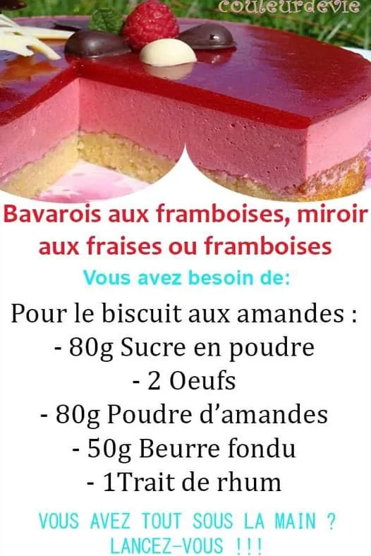 Bavarois aux framboises, miroir aux fraises ou framboises