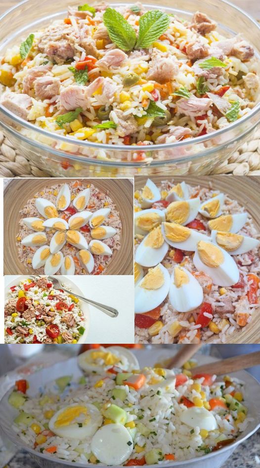 Salade de riz avec du thon et des œufs durs